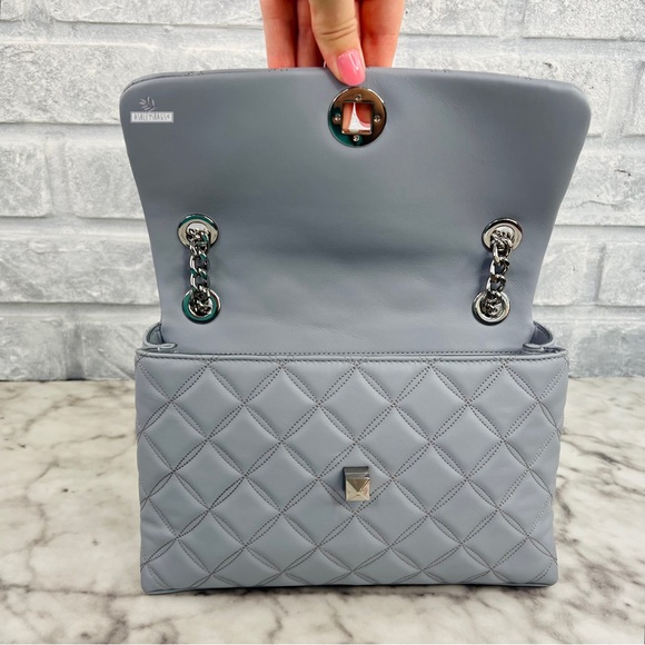 Kate Spade Natalia Quilted Leather Medium Flap Crossbody In Brushed Steel - Picture 9 of 12